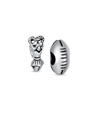 Bling Jewelry Set of 2 Usa Rugby Sports & School Spirit Cheerleader Charm Bead Sterling Silver