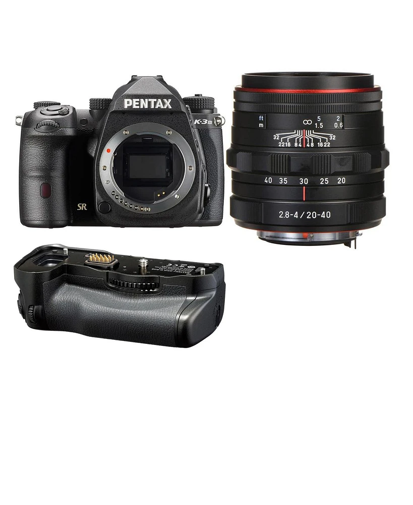 Pentax K-3 Mark Iii Aps-c-Format Dslr Camera Black With Hd Da 20-40mm F2.8-4 Ed Limited Dc Wr Zoom Lens, Black with Pentax D-BG8 Battery Grip, Black