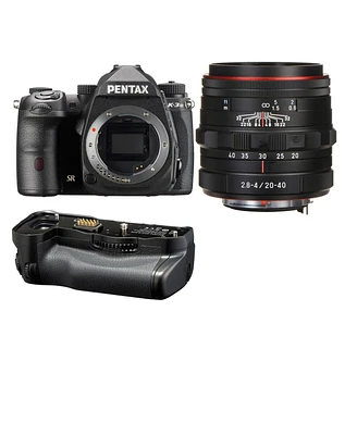 Pentax K-3 Mark Iii Aps-c-Format Dslr Camera Black With Hd Da 20-40mm F2.8-4 Ed Limited Dc Wr Zoom Lens, Black with Pentax D-BG8 Battery Grip, Black