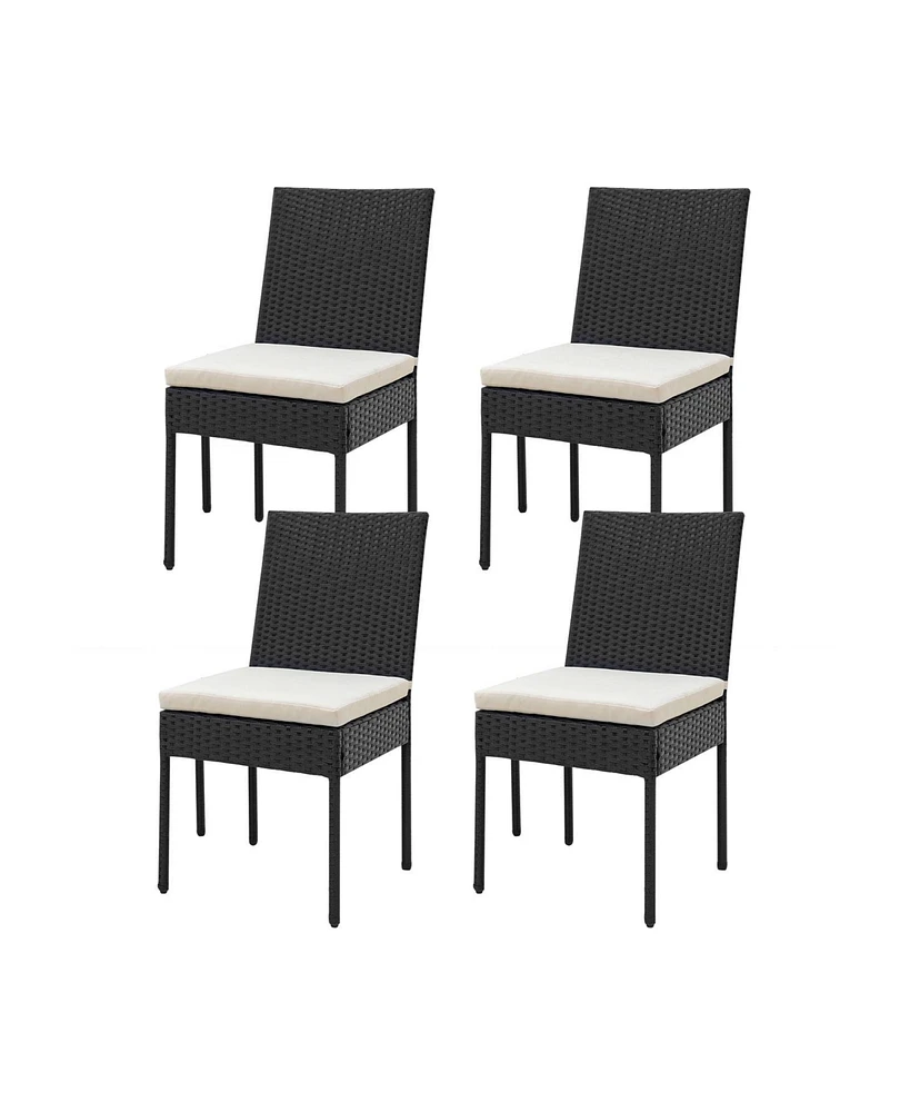 Set of 4 Patio Rattan Wicker Dining Chairs Set with Soft Cushions