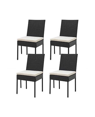 Set of 4 Patio Rattan Wicker Dining Chairs Set with Soft Cushions