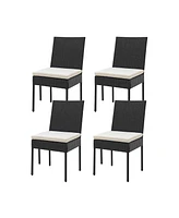 Set of 4 Patio Rattan Wicker Dining Chairs Set with Soft Cushions