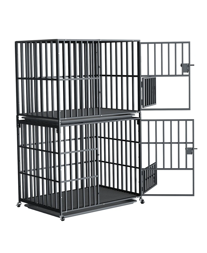 Bingopaw Stackable Large Dog Cage with Casters and Tray