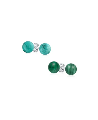 Bling Jewelry Set of 2 10MM Natural Blue Turquoise Green Malachite Drop Ball Earrings Silver