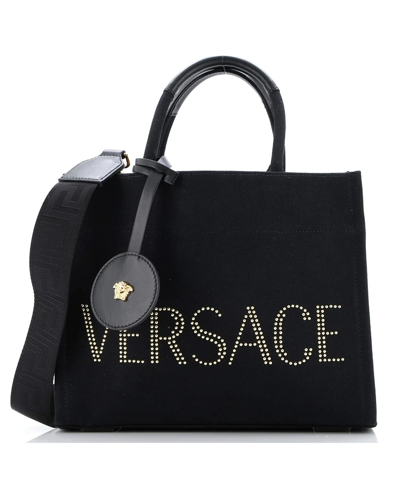 Pre-Owned Versace Medium La Medusa Tote Studded Canvas