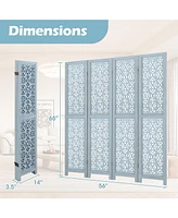 4-Panel Wooden Room Divider – Carved Cutout Design with Solid Wood Frame for Home or Office