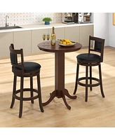 Wood Pub Round Dining Table with Pedestal Base