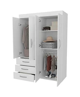Laurens 4-Door Wardrobe with Drawers and Shelves, Multistorage, Spacious Design, White"