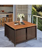 Gymax 9PCS Rattan Wicker Dining Set Patio Outdoor Furniture Set w/ Cushion