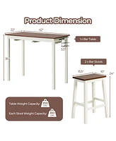 3-Piece Counter Height Bar Table Set with 2 Stools, 2 Wine Holders