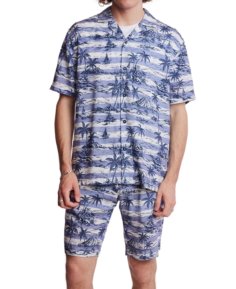 Paisley & Gray Men's Slim Fit Short Sleeve Printed Button Front Camp Shirt