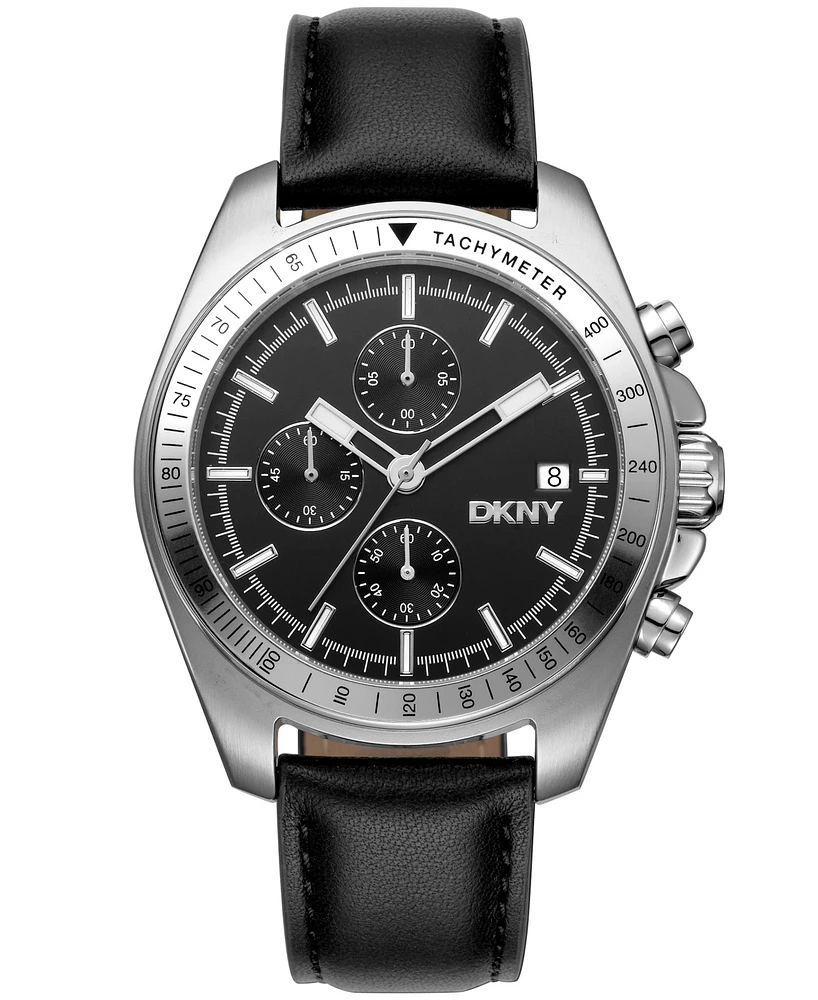 Dkny Men's Central Park Chronograph Black Leather Strap Watch, 42mm
