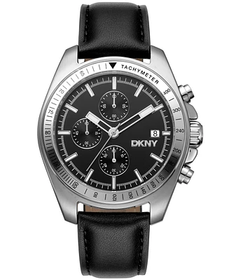 Dkny Men's Central Park Chronograph Black Leather Strap Watch, 42mm