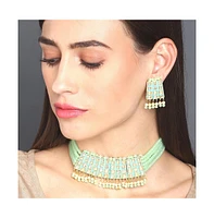 Sohi Women's Gold Plated Kundan Beaded Jewellery Set