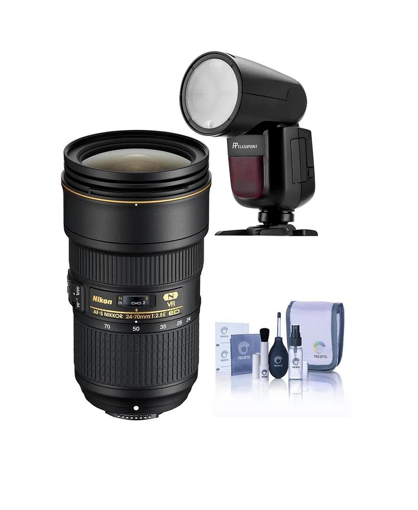 Nikon 24-70mm f/2.8E Ed-if Af-s Vr Nikkor Lens, Bundle with Flashpoint Zoom Li-on X R2 Flash Speedlight for Nikon, Cleaning Kit