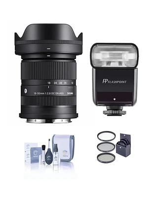 Sigma 18-50mm f/2.8 Dc Dn Contemporary Lens for Sony E, Bundle with Flashpoint Zoom-Mini Ttl R2 Flash, 55mm Filter Kit, Cleaning Kit
