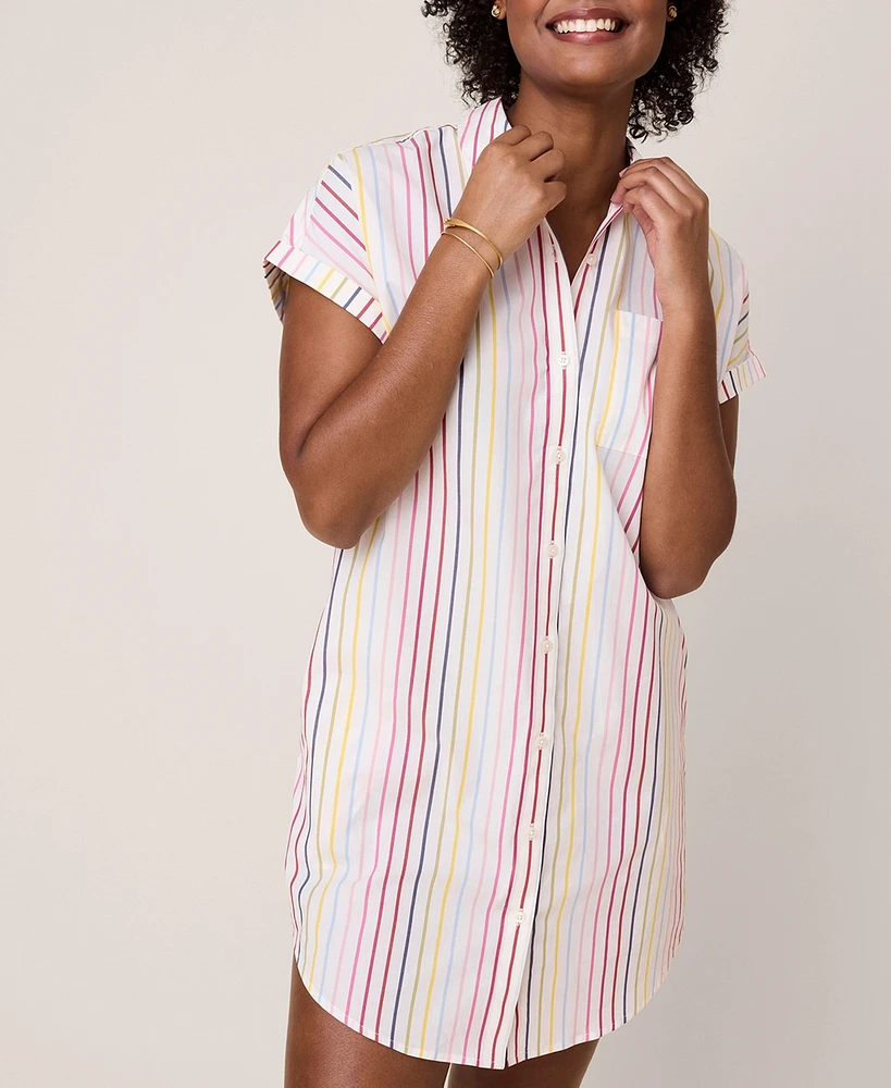 UNTUCKit Women's Cotton Stretch Short Sleeve Stripe Eleanor Dress