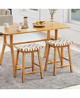 Woven Saddle Stools Set of 2 25.5'' Faux Pu Leather Counter Height Kitchen Stool