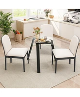 Round Glass Dining Table for 4 with Rubber Wood Frame