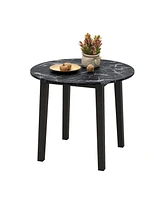 Round Dining Table with Rubber Wood Legs and Marble-textured Veneer Tabletop
