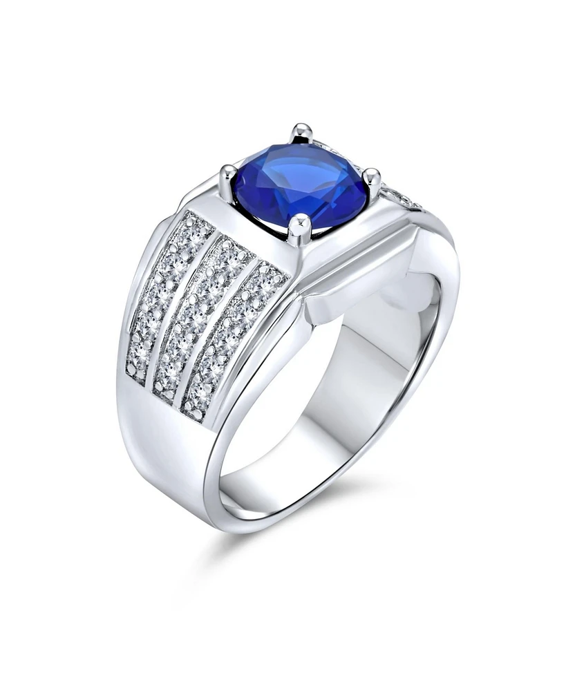 Bling Jewelry 3 Row Pave Cubic Zirconia Wide Side Band 3CTW Cz Solitaire Statement Ring Silver Plated