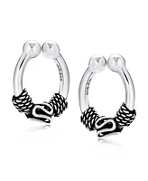 Bling Jewelry Bali Style Tribal Swirl Cartilage Ear Stud Oxidized Sterling Silver Hoop