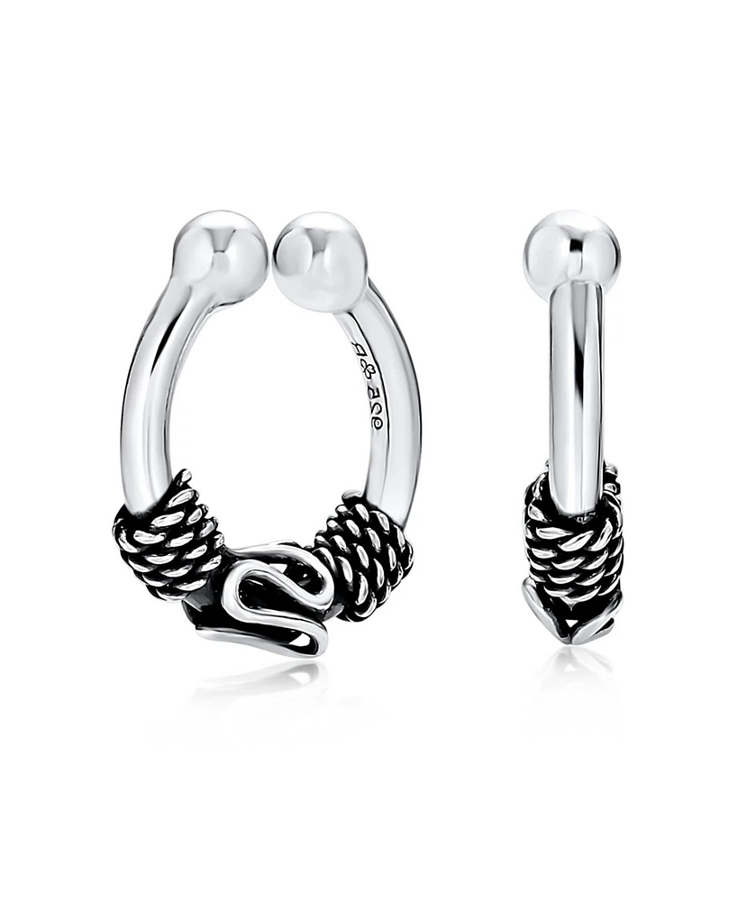 Bling Jewelry Bali Style Tribal Swirl Cartilage Ear Stud Oxidized Sterling Silver Hoop