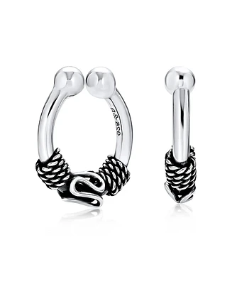 Bling Jewelry Bali Style Tribal Swirl Cartilage Ear Stud Oxidized Sterling Silver Hoop