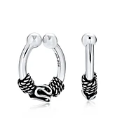 Bling Jewelry Bali Style Tribal Swirl Cartilage Ear Stud Oxidized Sterling Silver Hoop