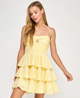 Juniors' Smocked Eyelet Halter Dress, Created for Macy's