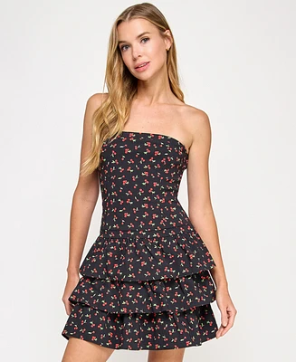 Emerald Sundae Juniors' Cherry-Print Tiered Dress