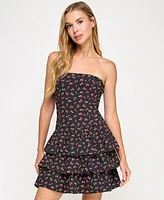 Emerald Sundae Juniors' Cherry-Print Tiered Dress