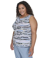 Calvin Klein Plus Size Pleated Print-Neck Top