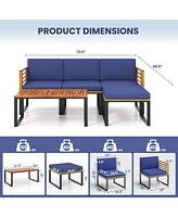 5 Piece Patio Chair Set, Acacia Wood Chair Set with Ottoman & Coffee Table
