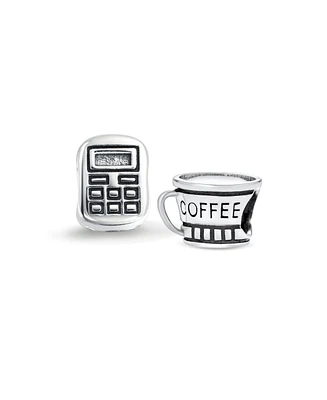 Bling Jewelry Set of 2 Latte Travel Mug Cup Coffee and Calculator Charm Bead Sterling Silver