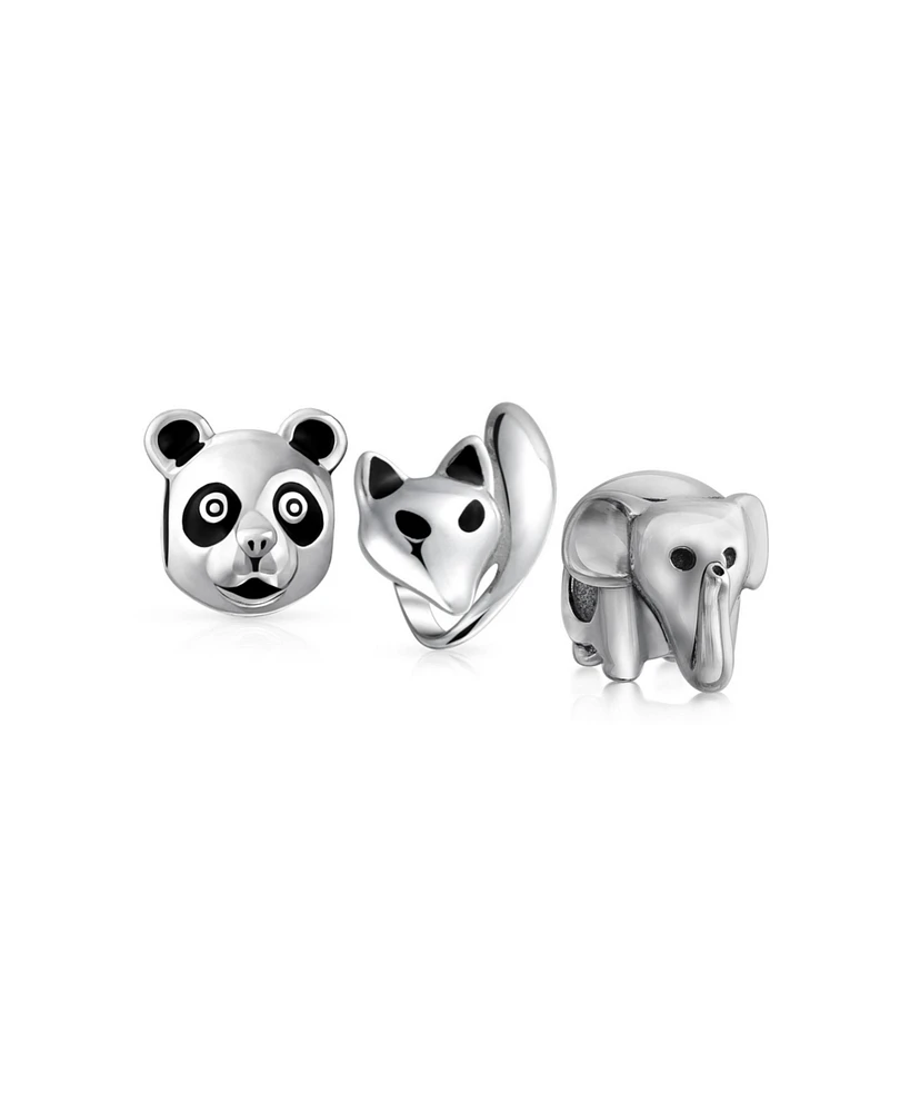 Bling Jewelry Set of 3 Koala Panda, Elephant, Foxy Lady Animal Fox Charm Bead Sterling Silver