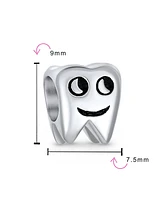 Bling Jewelry Set of 2 Smiling Tooth and Fairy Dentist Charm Bead Oxidized Sterling Silver
