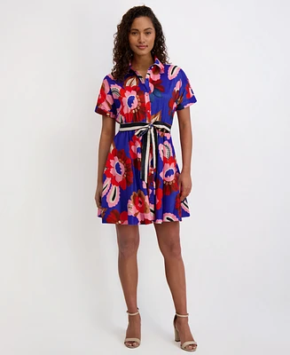 kensie Women's Printed Short-Sleeve Shirtdress