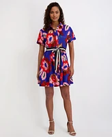kensie Women's Printed Short-Sleeve Shirtdress