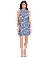 kensie Women's Embroidered Denim Collared Sheath Dress