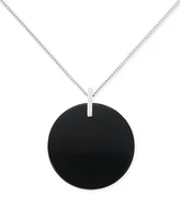 Onyx & Marcasite Circle Disc 18" Pendant Necklace in Sterling Silver