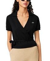 Lacoste Usa Women's Collared Short-Sleeve Wrap Top