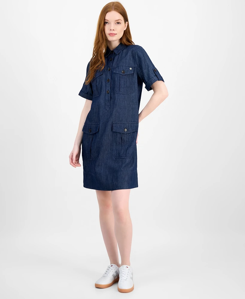 Tommy Hilfiger Women's Chambray Utility Popover Dress