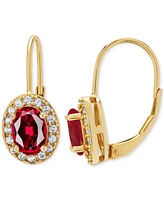 Lab Grown Ruby (2 ct. t.w.) & Lab Grown White Sapphire (1/3 ct. t.w.) Leverback Oval Drop Earrings in 14K Gold-Plated Sterling Silver