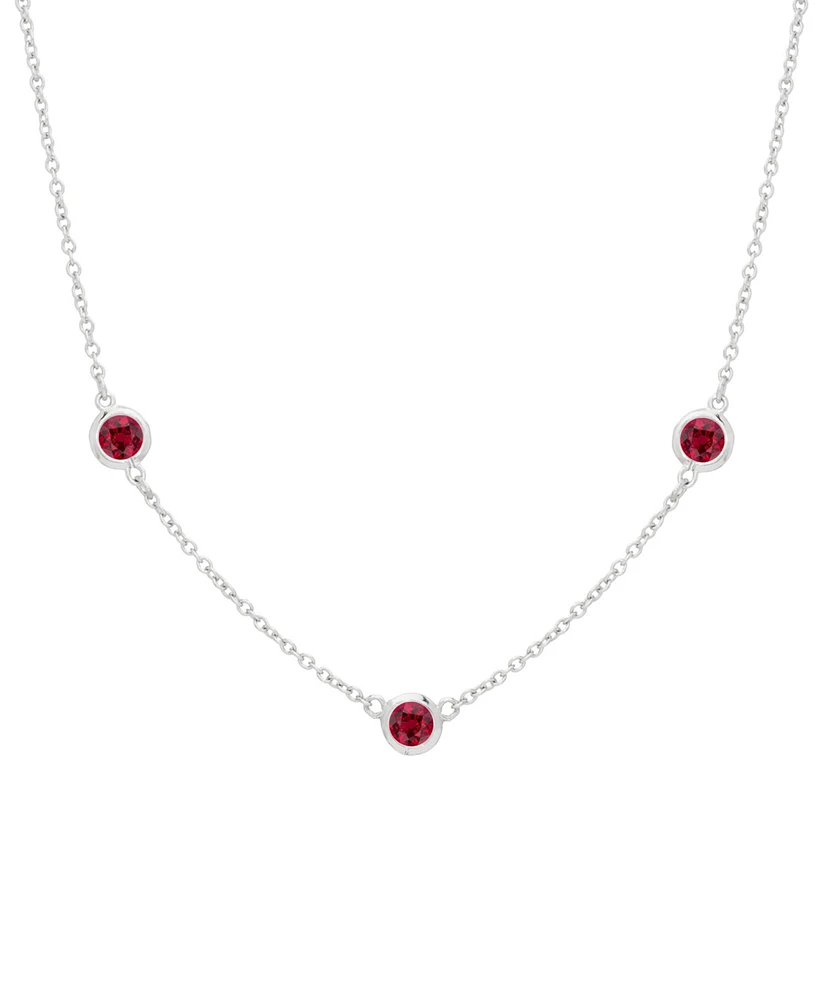 Lab Grown Ruby Bezel Station 18" Collar Necklace (1 ct. t.w.) in Sterling Silver
