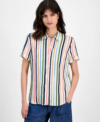 Nautica Jeans Women's Striped Short-Sleeve Camp Shirt