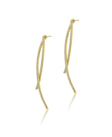 Modern 14K Gold Plated Cubic Zirconia Thin Statement Earrings