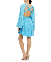 Mac Duggal Women's Pleated V-Neckline Cutout Long Sleeve Mini Dress