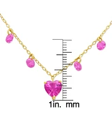 Lab Grown Pink Sapphire Heart & Dangle 18" Pendant Necklace (2-7/8 ct. t.w.) in 14K Gold-Plated Sterling Silver