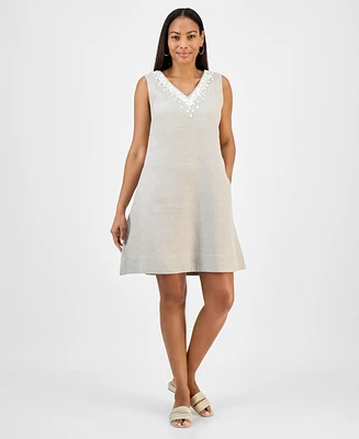 Charter Club Women's Embellished 100% Linen Mini Dress, Exclusively at Macy's